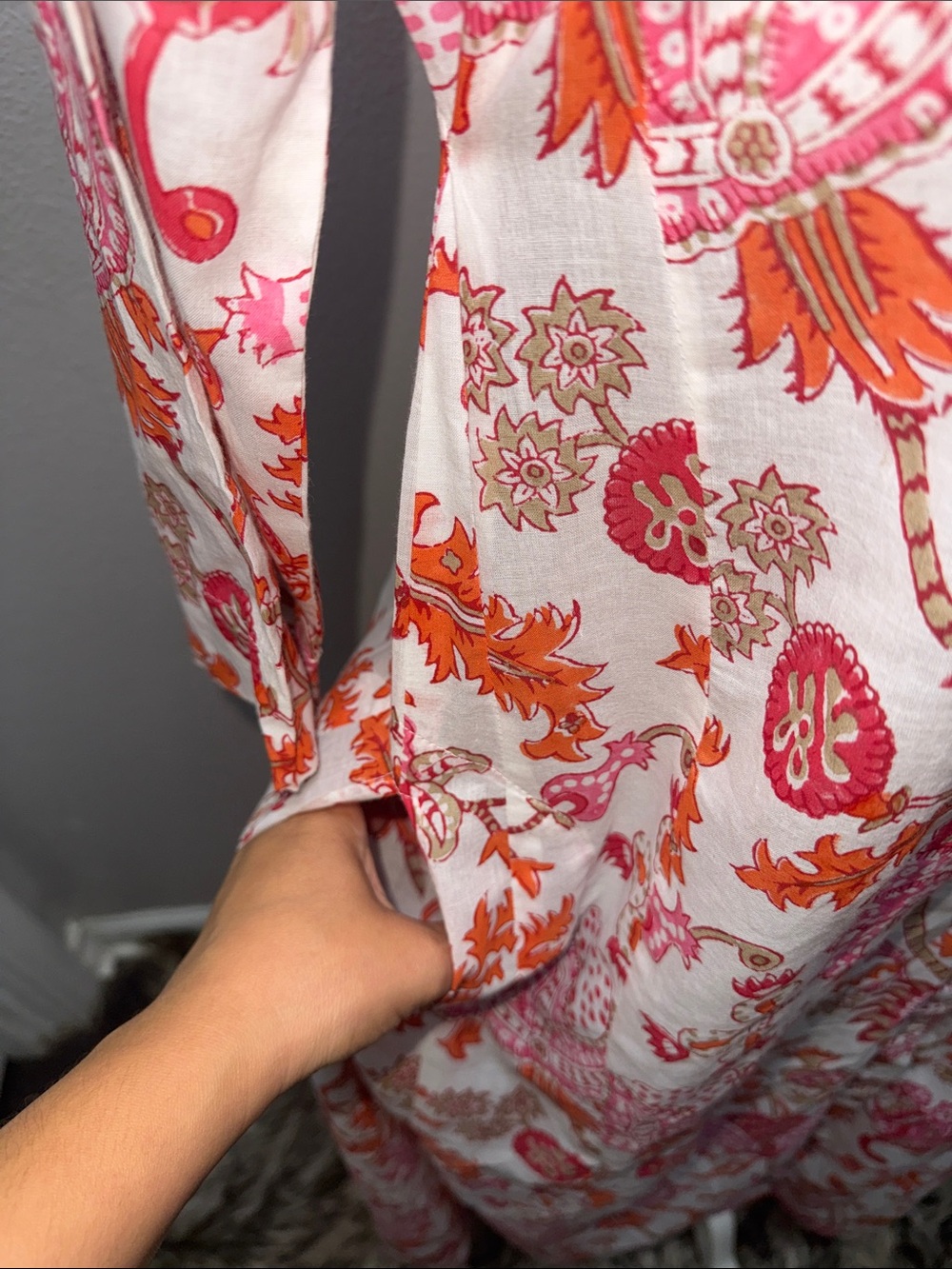 Roller Rabbit White Maxi Dress with Pink & Orange Floral Print - Picture 4 of 7